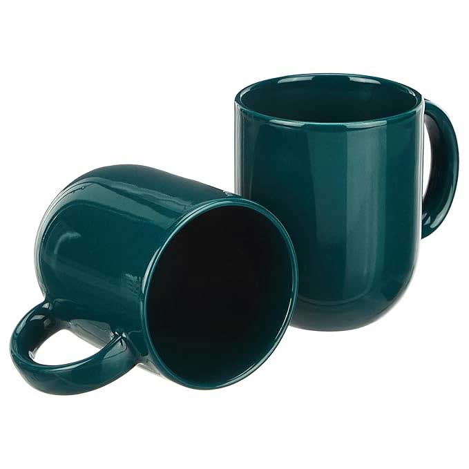 Amazon Brand - Solimo Ceramic Coffee Mugs | 100% Food Grade | Microwave Safe (300 ml, Set of 2, Turquoise)