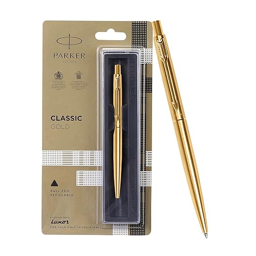 Parker Classic Gold Ball Pen| Ink Color - Blue | Best Gift For Employees | Leading Pen For Entrepreneurs