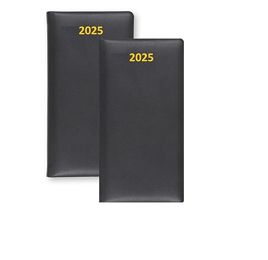 Purestory 2025 Pocket Diary with dates | Premium PU Leather 2025 Diary Planner Organizer | 2 Days per Page | Small Size (6.5inch x 3.5inch) | Pack of 2 - Black