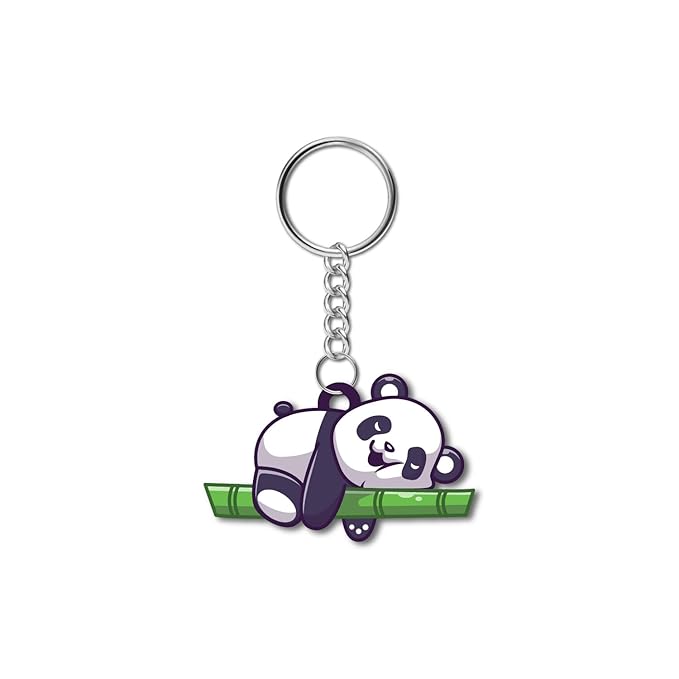 Sleeping Panda Wooden Keychain For Car, Bike, Office, Home (Pack Of 1) Multicolour Key Chain With Ring | Gift For Men, Women, Girls, Boys, Him And Her, Multi-Coloured